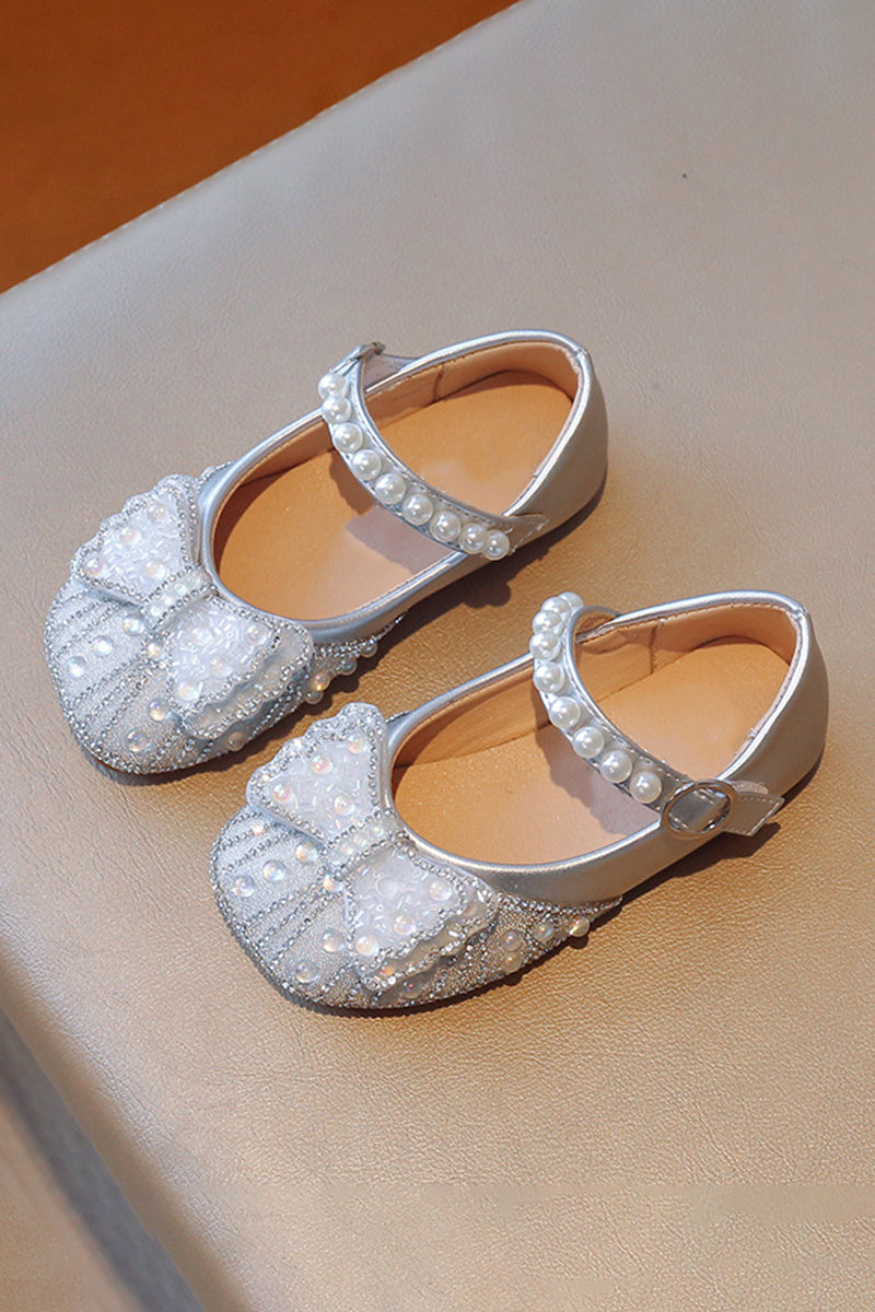 Girls Silver Satin Mary Jane Flats