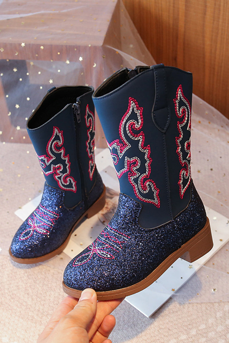 Girls White Pink Glitter Cowboy Boots