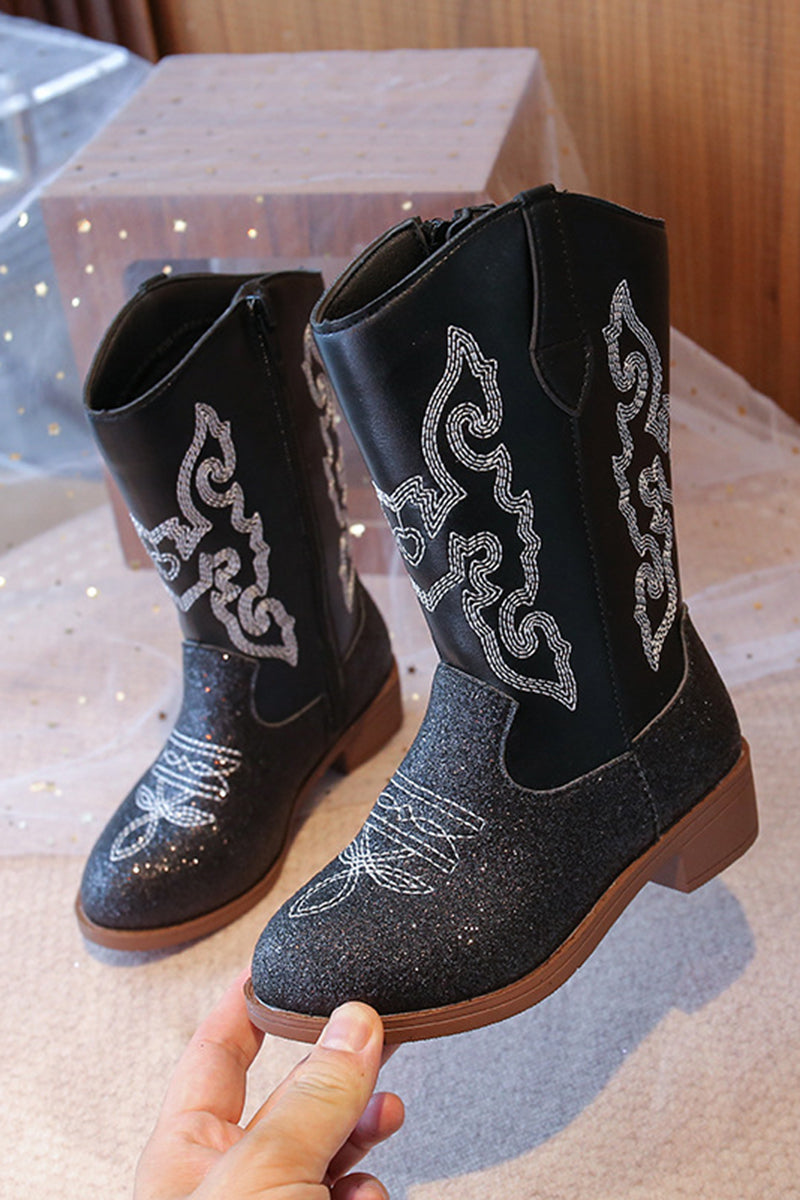 Girls White Pink Glitter Cowboy Boots