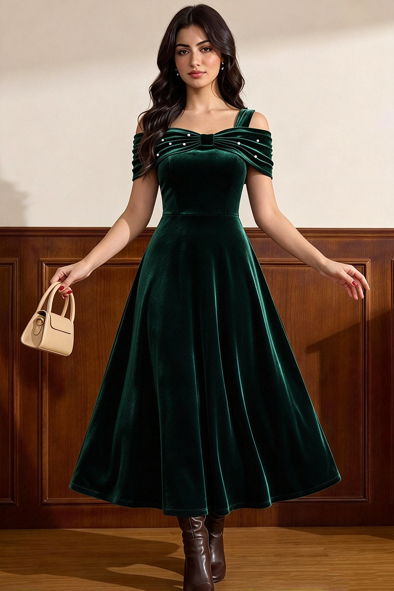 Girls Navy Velvet Midi Dress