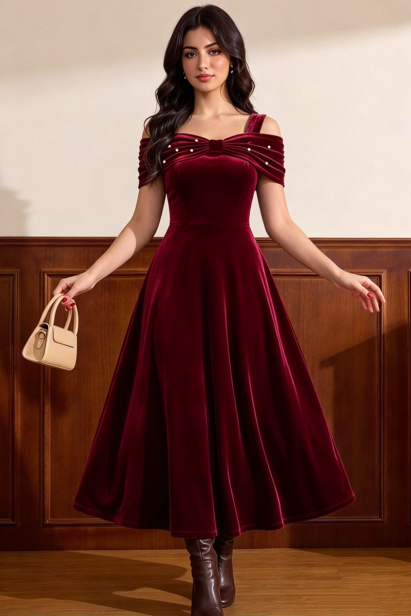 Girls Navy Velvet Midi Dress