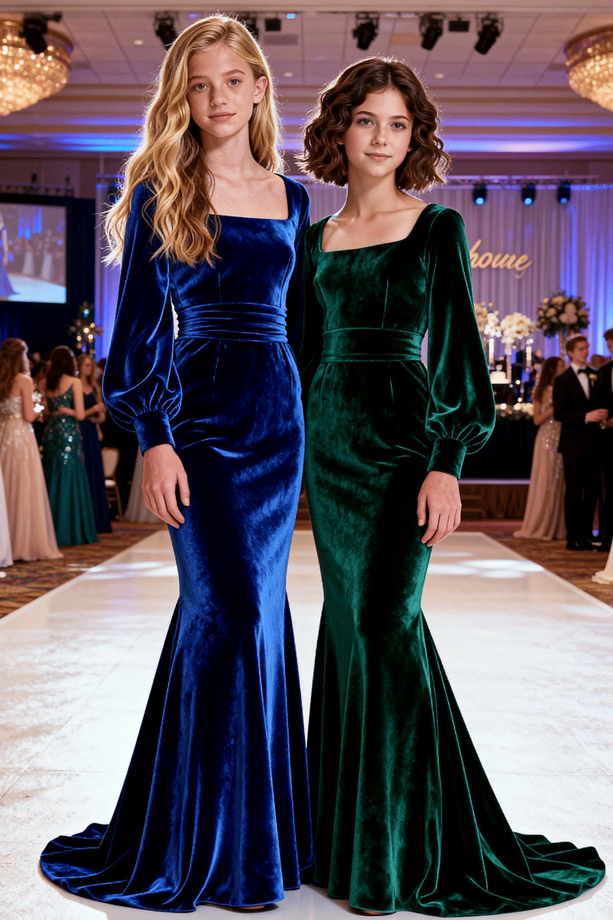 Burgundy Square Neck Velvet Girls Mermaid Formal Dress