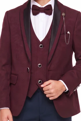 Burgundy & Navy Single Breasted Tuxedo Boys 3 Piece Suit Set
