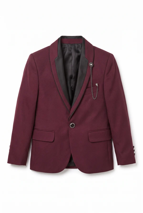 Burgundy & Navy Single Breasted Tuxedo Boys 3 Piece Suit Set