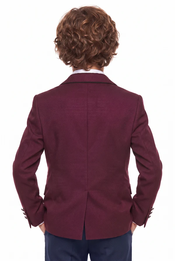 Burgundy & Navy Single Breasted Tuxedo Boys 3 Piece Suit Set