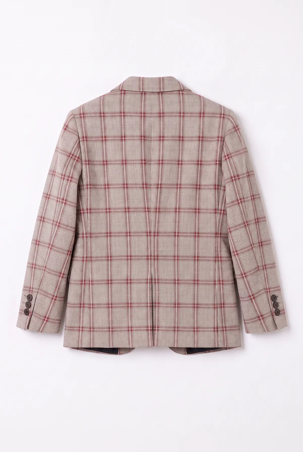 Taupe & Red Plaid Single Breasted Boys 3 Piece Suit Set