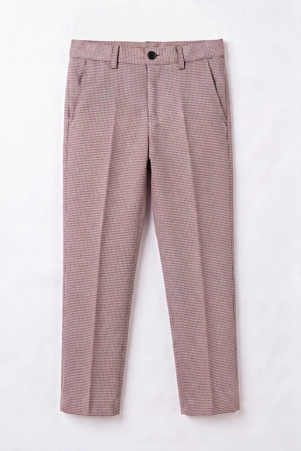 Taupe & Red Plaid Single Breasted Boys 3 Piece Suit Set