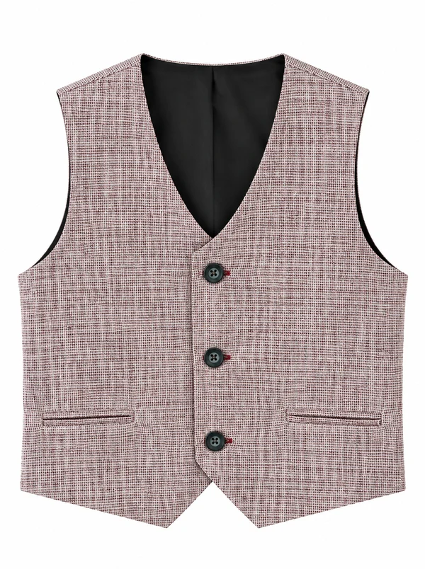 Taupe & Red Plaid Single Breasted Boys 3 Piece Suit Set