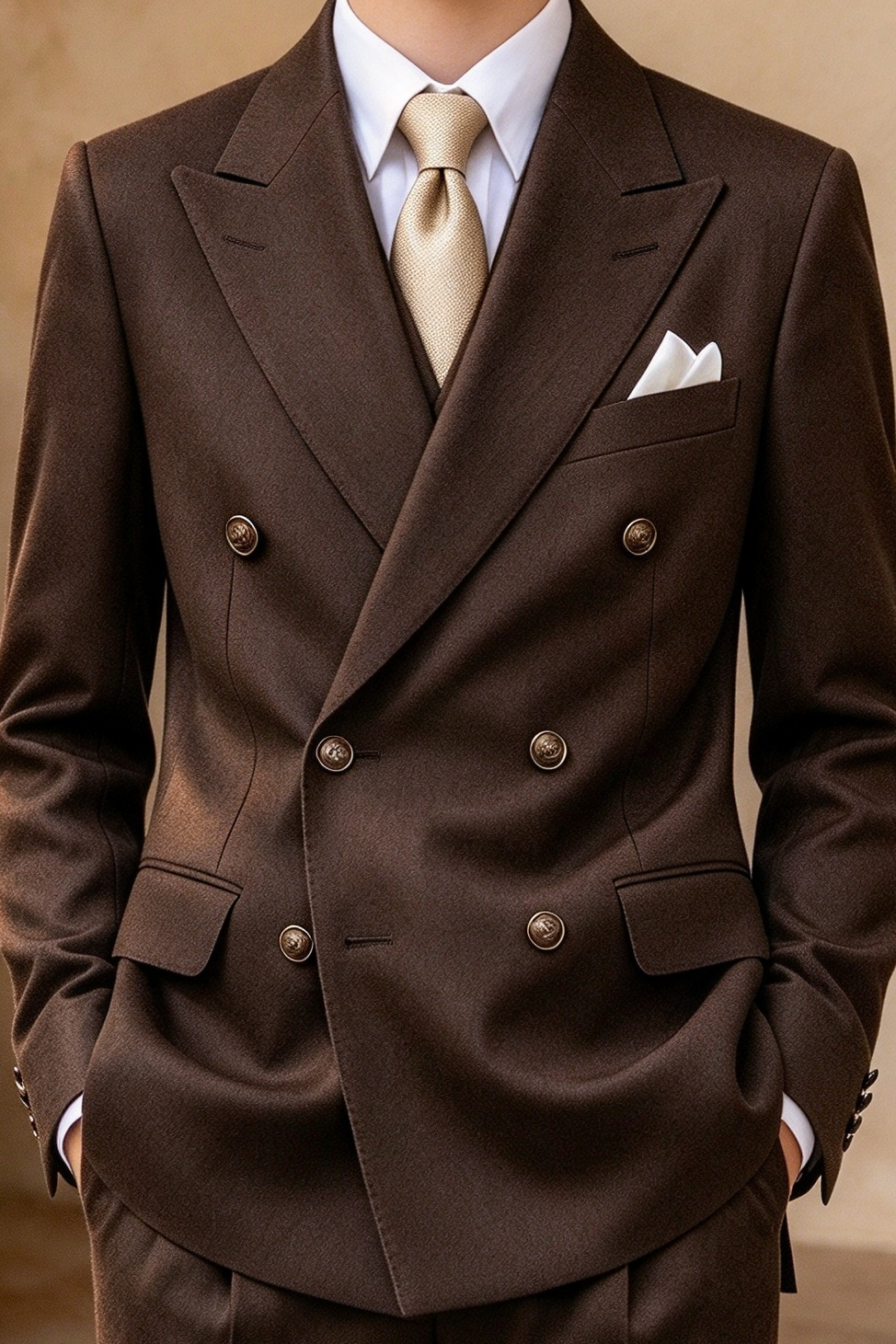 Dark Brown Boys Double Breasted 2 Piece Suit