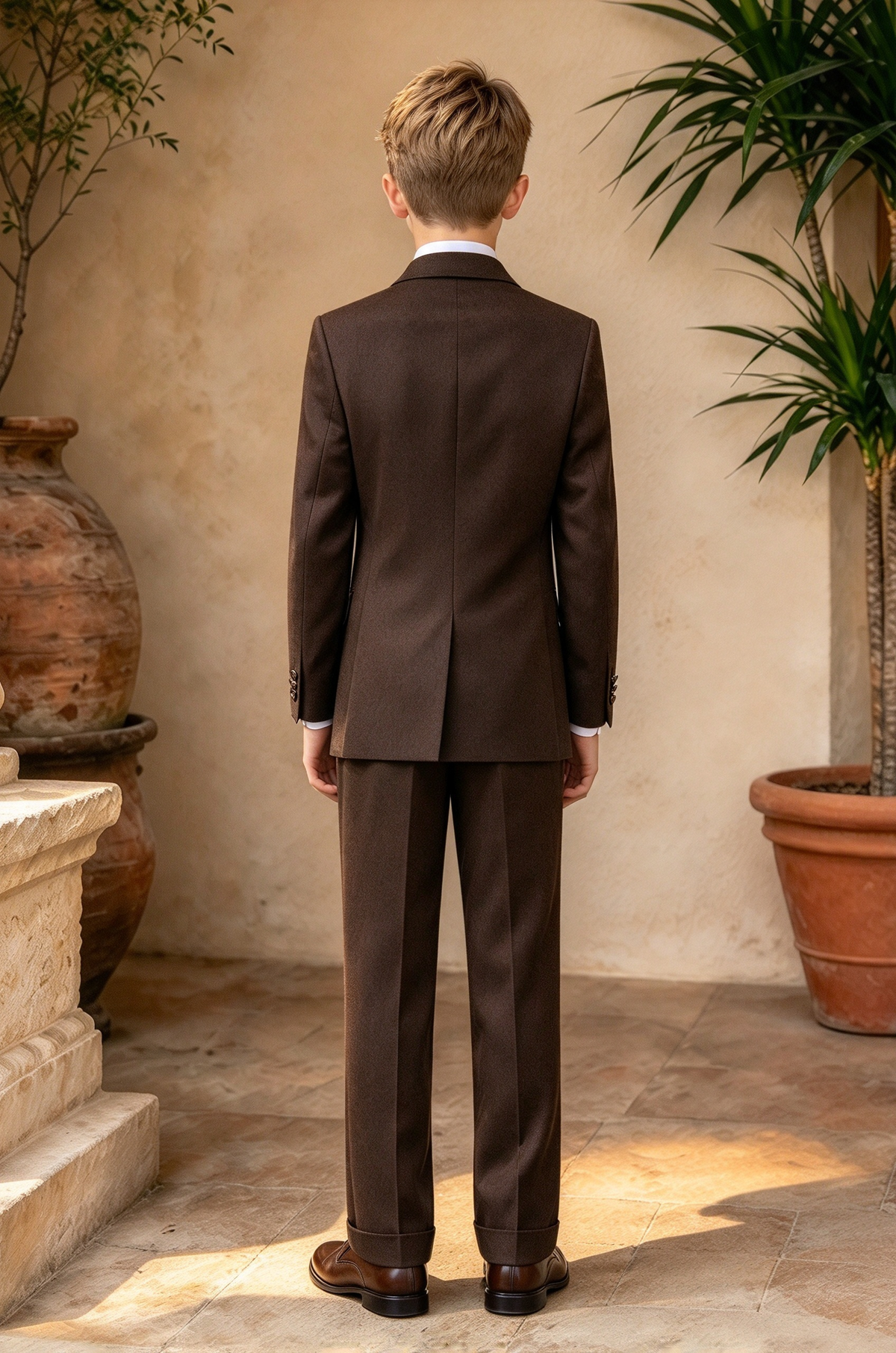 Dark Brown Boys Double Breasted 2 Piece Suit