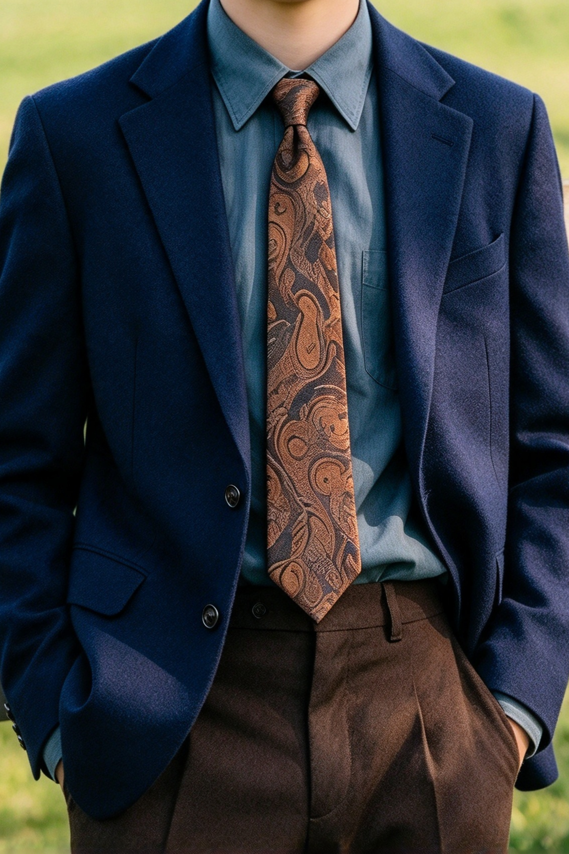 Navy & Dark Brown Heavyweight Single Breasted Formal Boys 2 Piece Suit Set