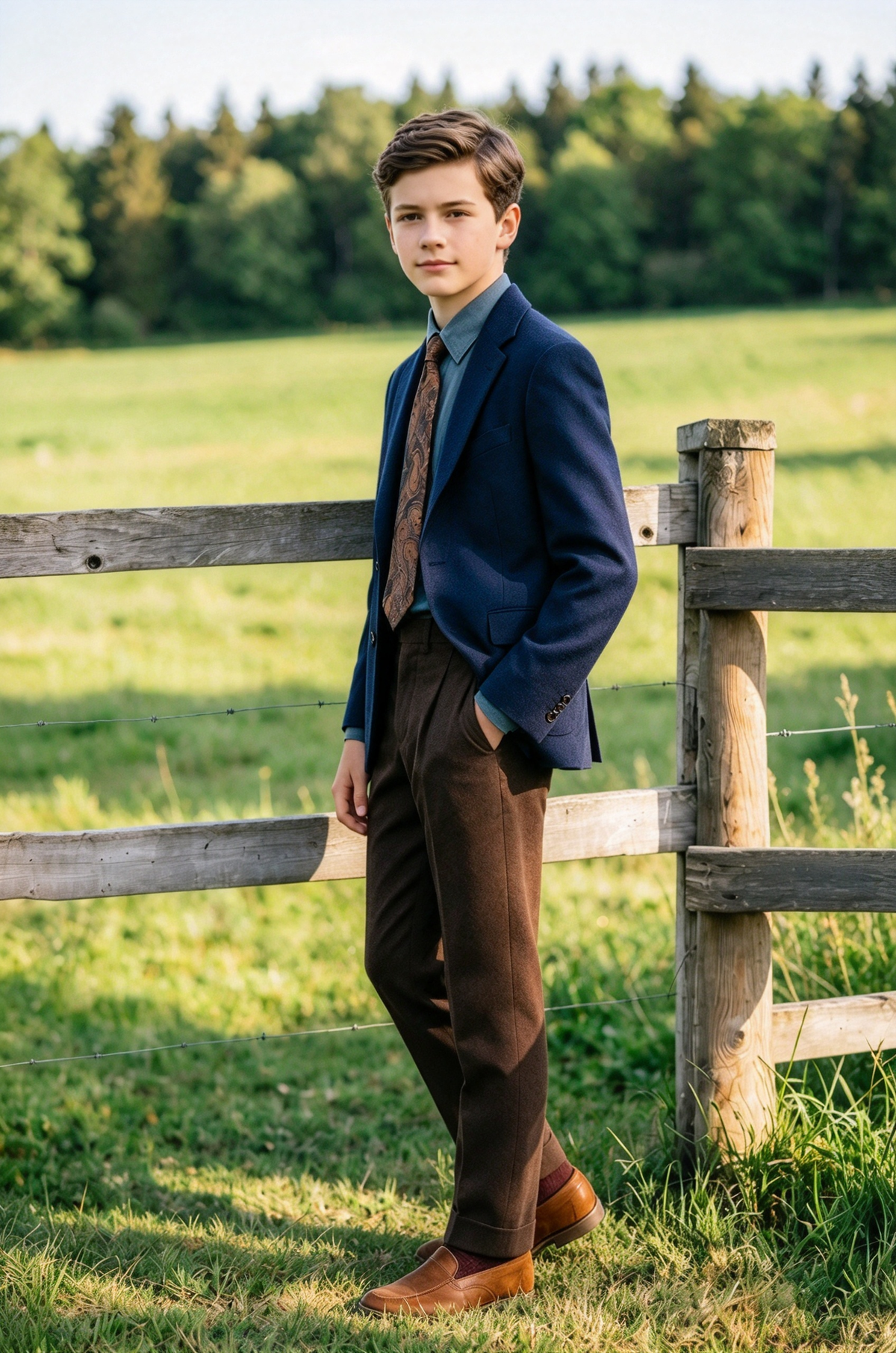 Navy & Dark Brown Heavyweight Single Breasted Formal Boys 2 Piece Suit Set