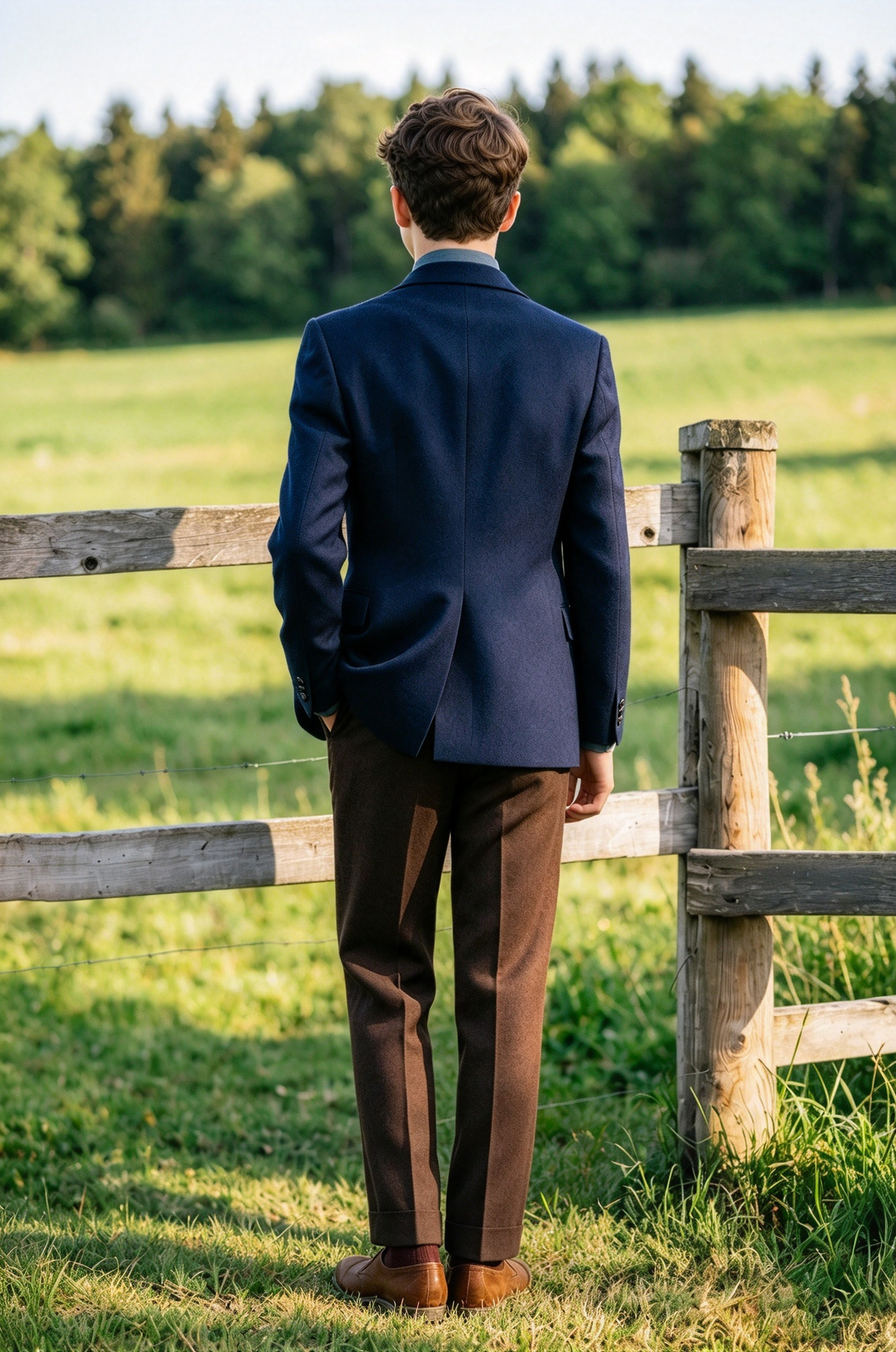 Navy & Dark Brown Heavyweight Single Breasted Formal Boys 2 Piece Suit Set