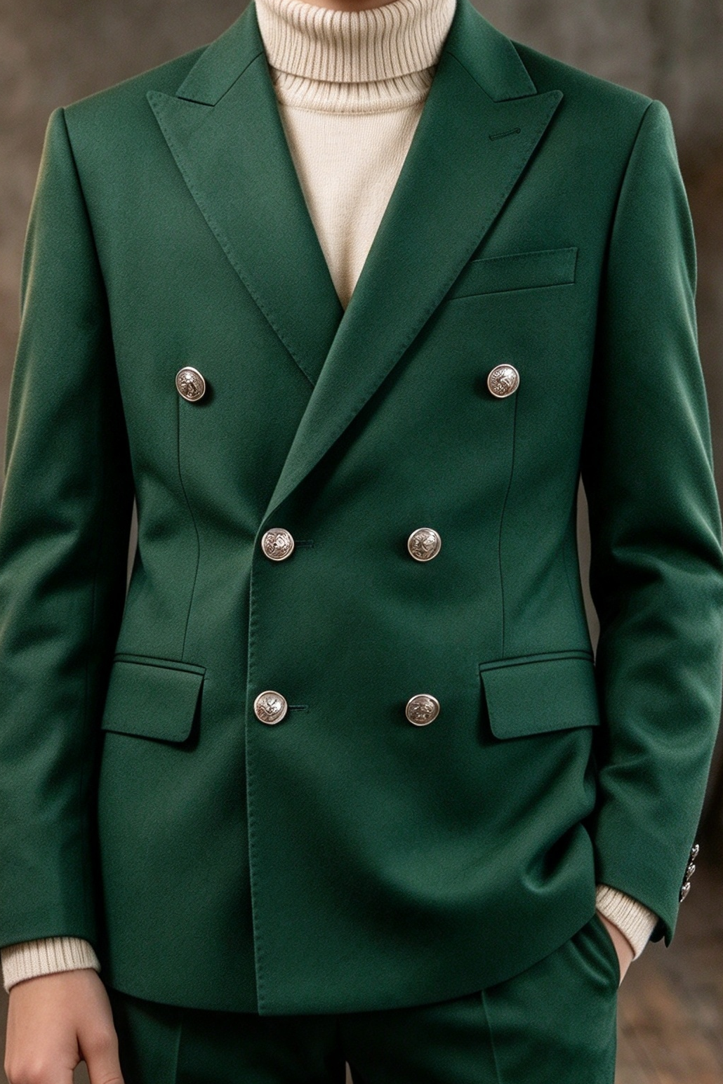 Dark Green Boys Double Breasted 2 Piece Suit