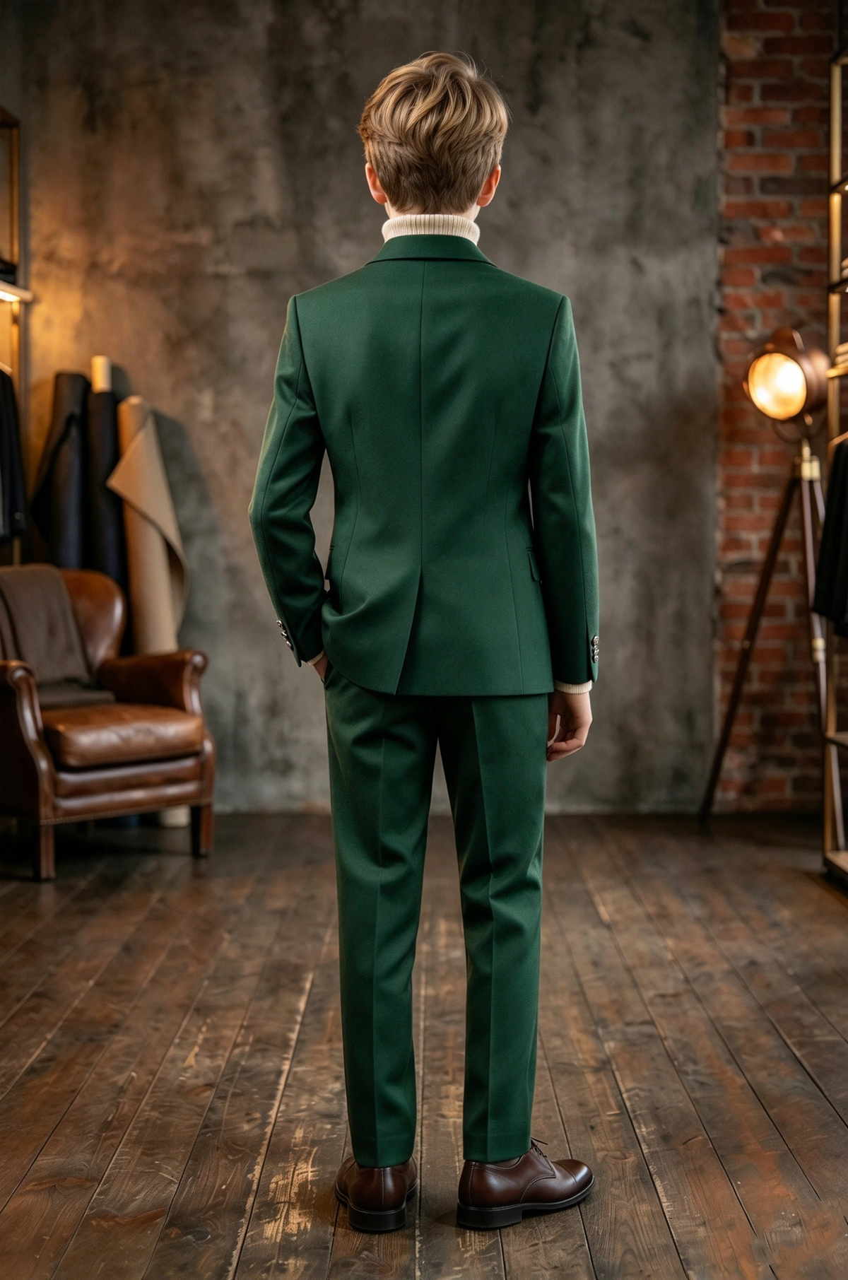 Dark Green Boys Double Breasted 2 Piece Suit
