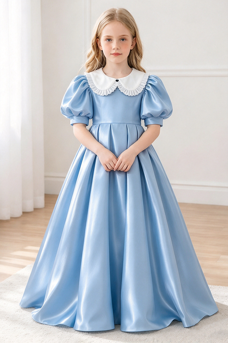 Girls Navy Velvet Midi Dress