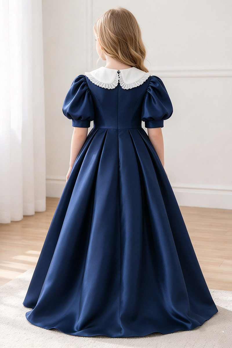 Girls Navy Velvet Midi Dress