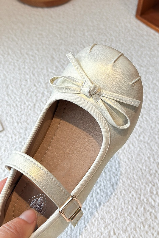 Pearlescent Pink Bow PU Girls Mary Jane Princess Shoes