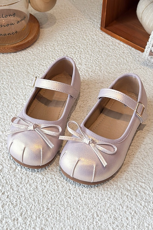 Pearlescent Pink Bow PU Girls Mary Jane Princess Shoes