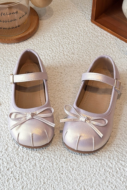 Pearlescent Pink Bow PU Girls Mary Jane Princess Shoes