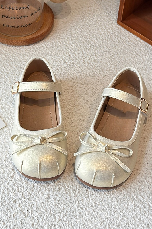 Pearlescent Pink Bow PU Girls Mary Jane Princess Shoes