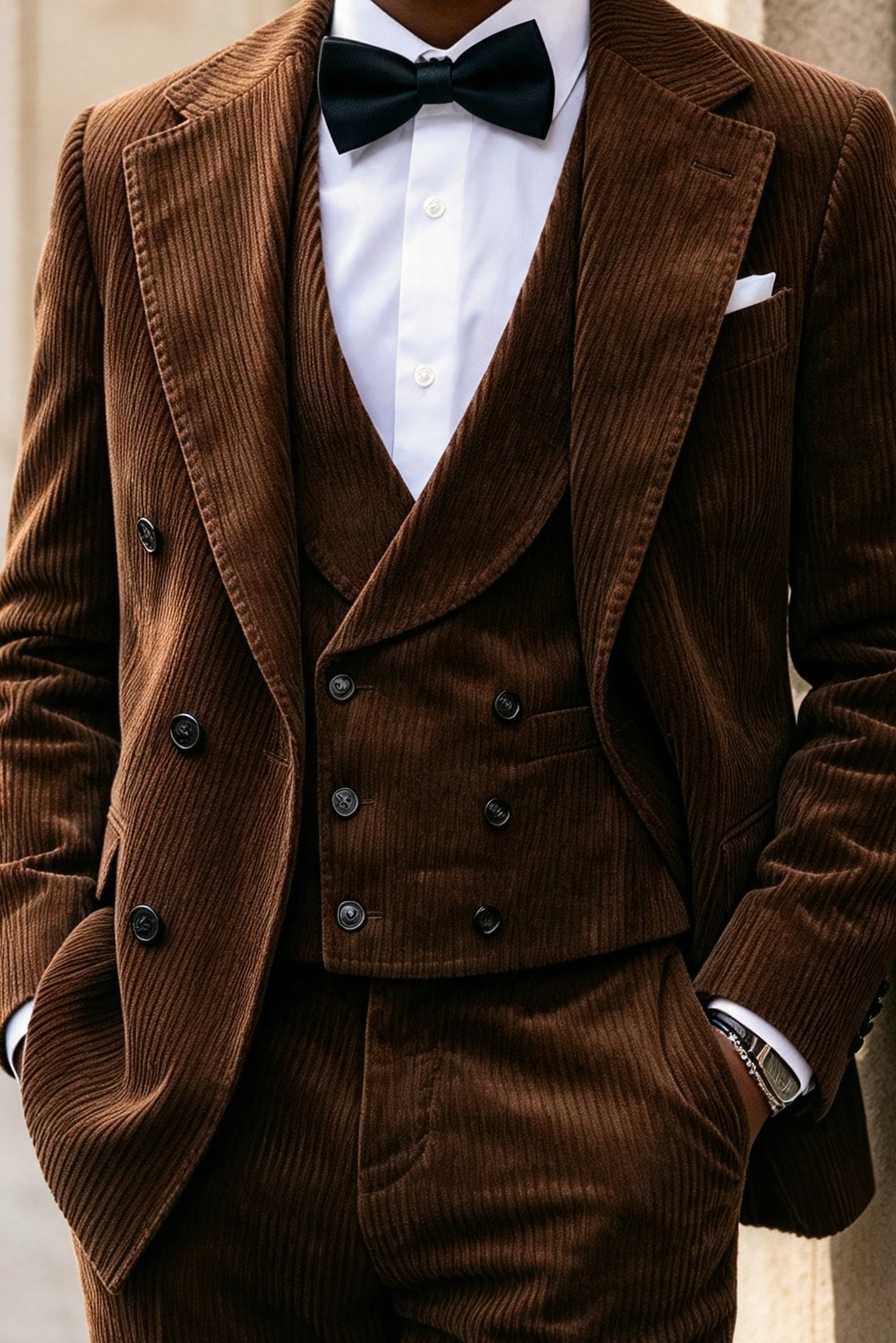 Dark Brown Corduroy Boys Double Breasted 3 Piece Forma Suit