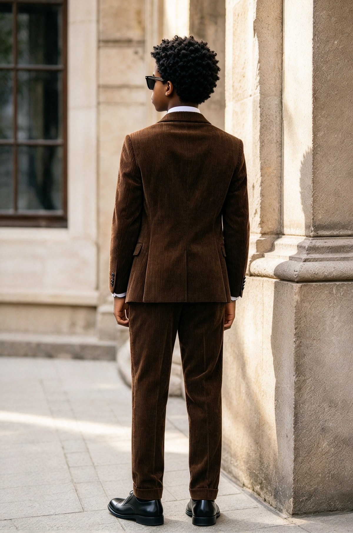 Dark Brown Corduroy Boys Double Breasted 3 Piece Forma Suit