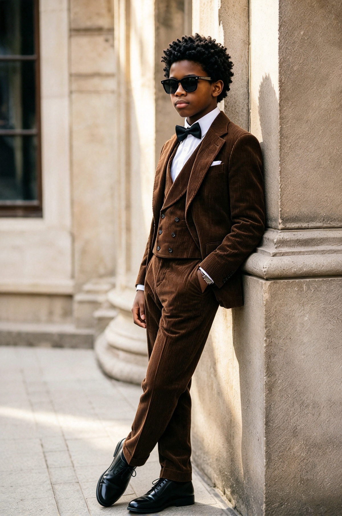 Dark Brown Corduroy Boys Double Breasted 3 Piece Forma Suit