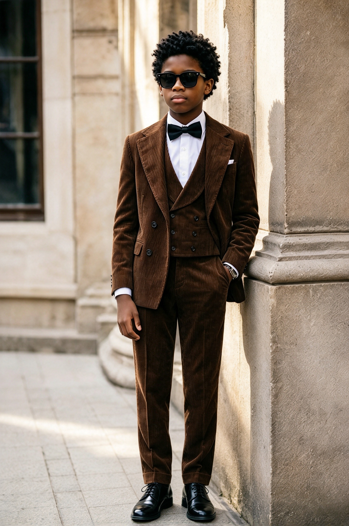 Dark Brown Corduroy Boys Double Breasted 3 Piece Forma Suit