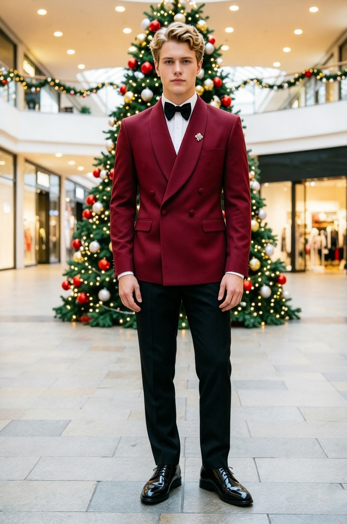 Burgundy & Black Double Breasted 2 Piece Tuxedo Suit