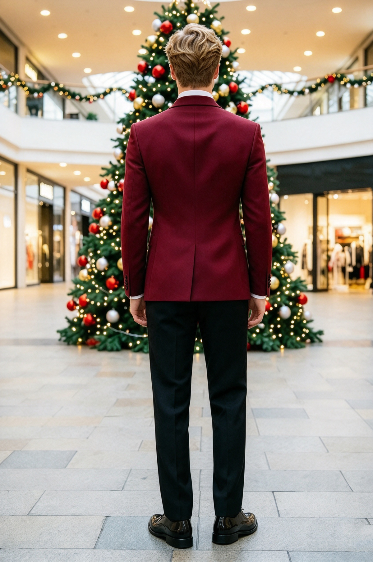 Burgundy & Black Double Breasted 2 Piece Tuxedo Suit