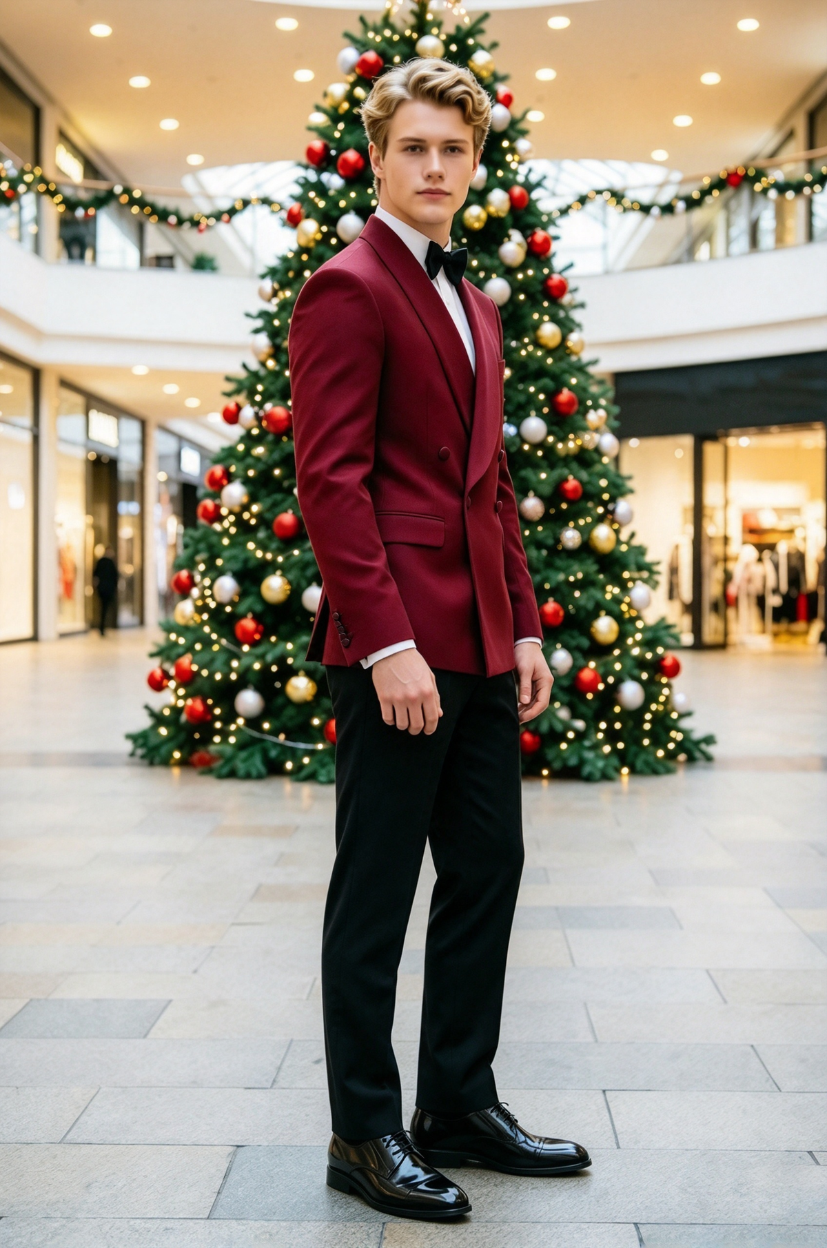 Burgundy & Black Double Breasted 2 Piece Tuxedo Suit