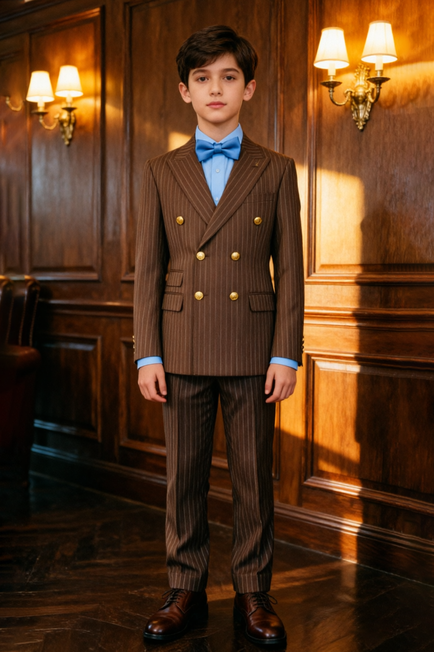 Brown Pinstripe Double Breasted 2 Piece Formal Boys Suit