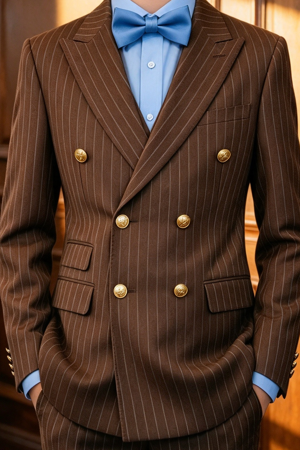 Brown Pinstripe Double Breasted 2 Piece Formal Boys Suit