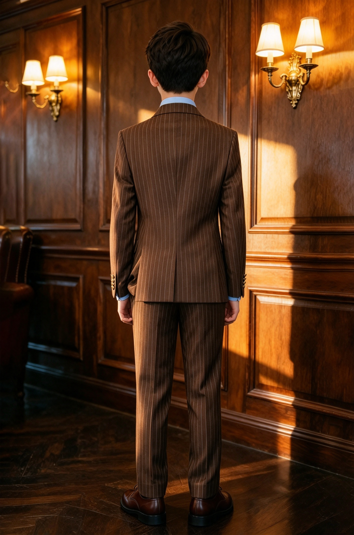 Brown Pinstripe Double Breasted 2 Piece Formal Boys Suit