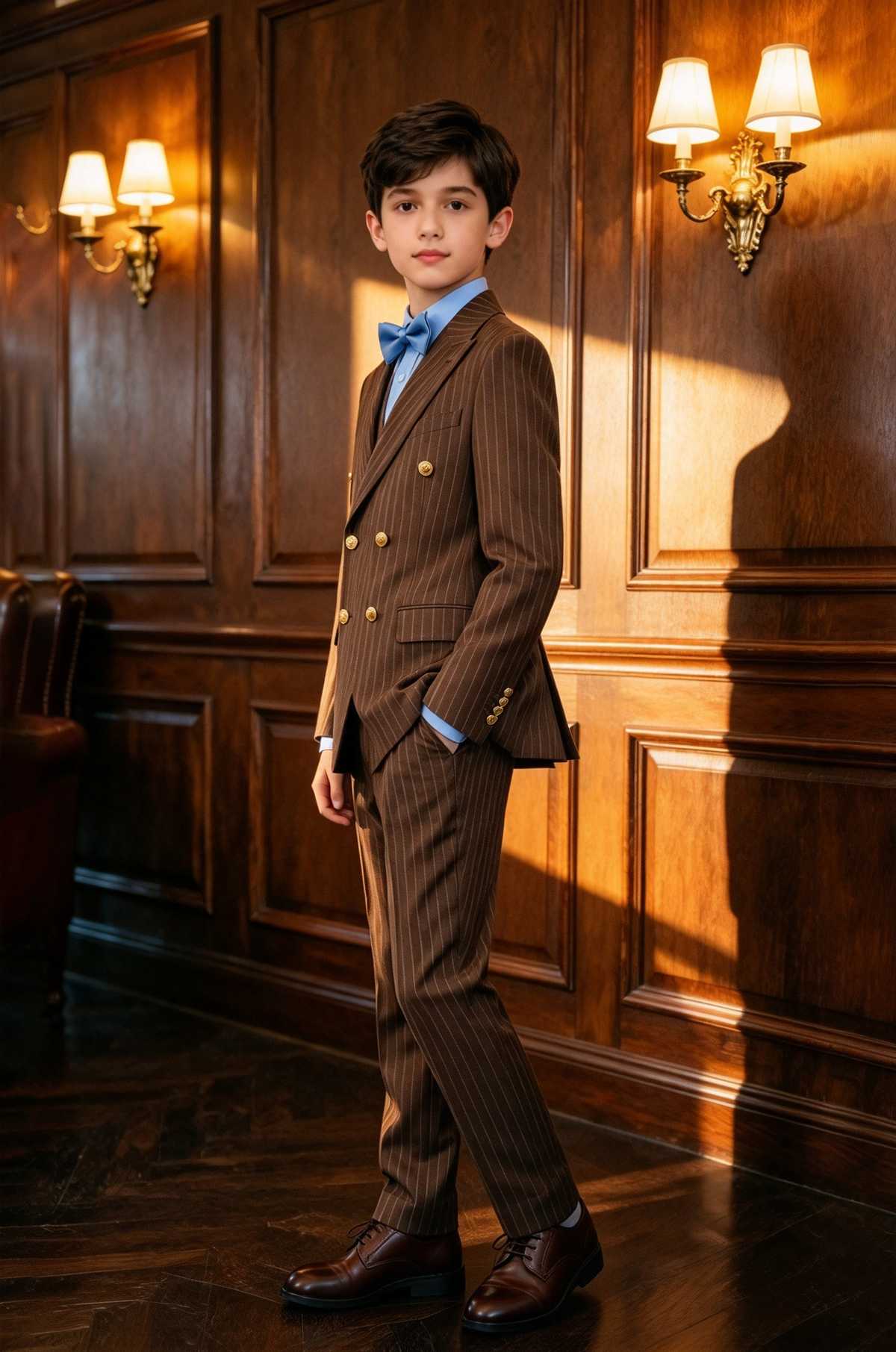 Brown Pinstripe Double Breasted 2 Piece Formal Boys Suit