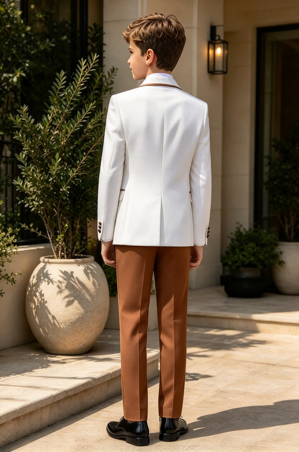 White & Caramel Double Breasted 3 Piece Tuxedo Suit