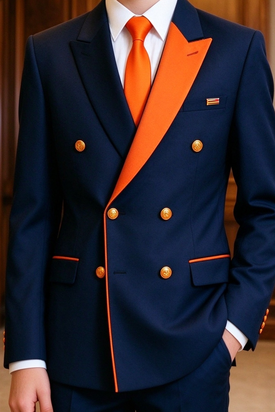Navy & Orange Boys Double Breasted 2 Piece Suit