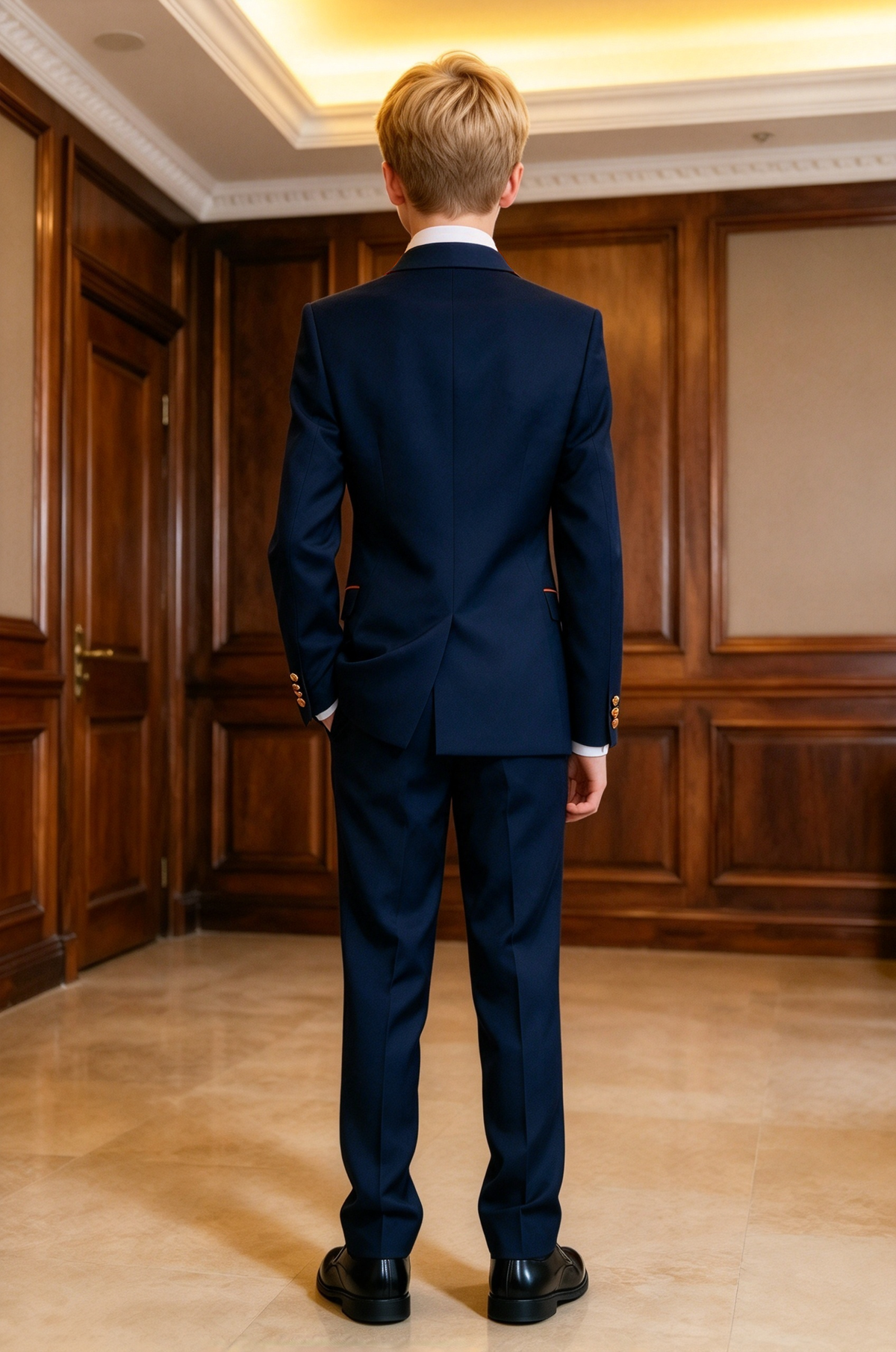 Navy & Orange Boys Double Breasted 2 Piece Suit
