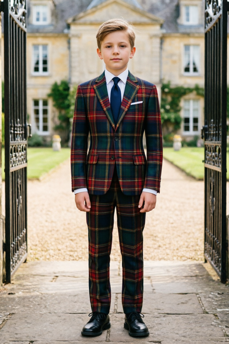 Boys Tartan Plaid with Notch Lapel 2-Piece Suit