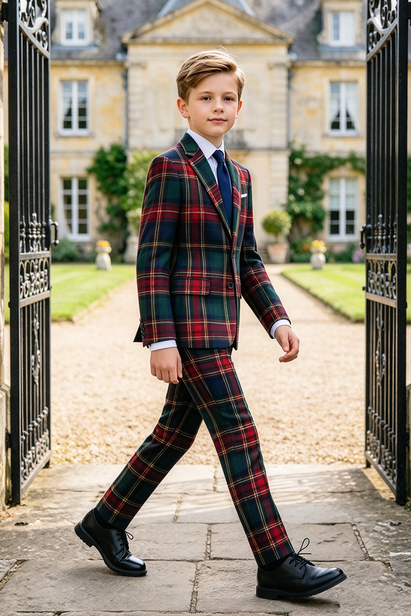 Boys Tartan Plaid with Notch Lapel 2-Piece Suit