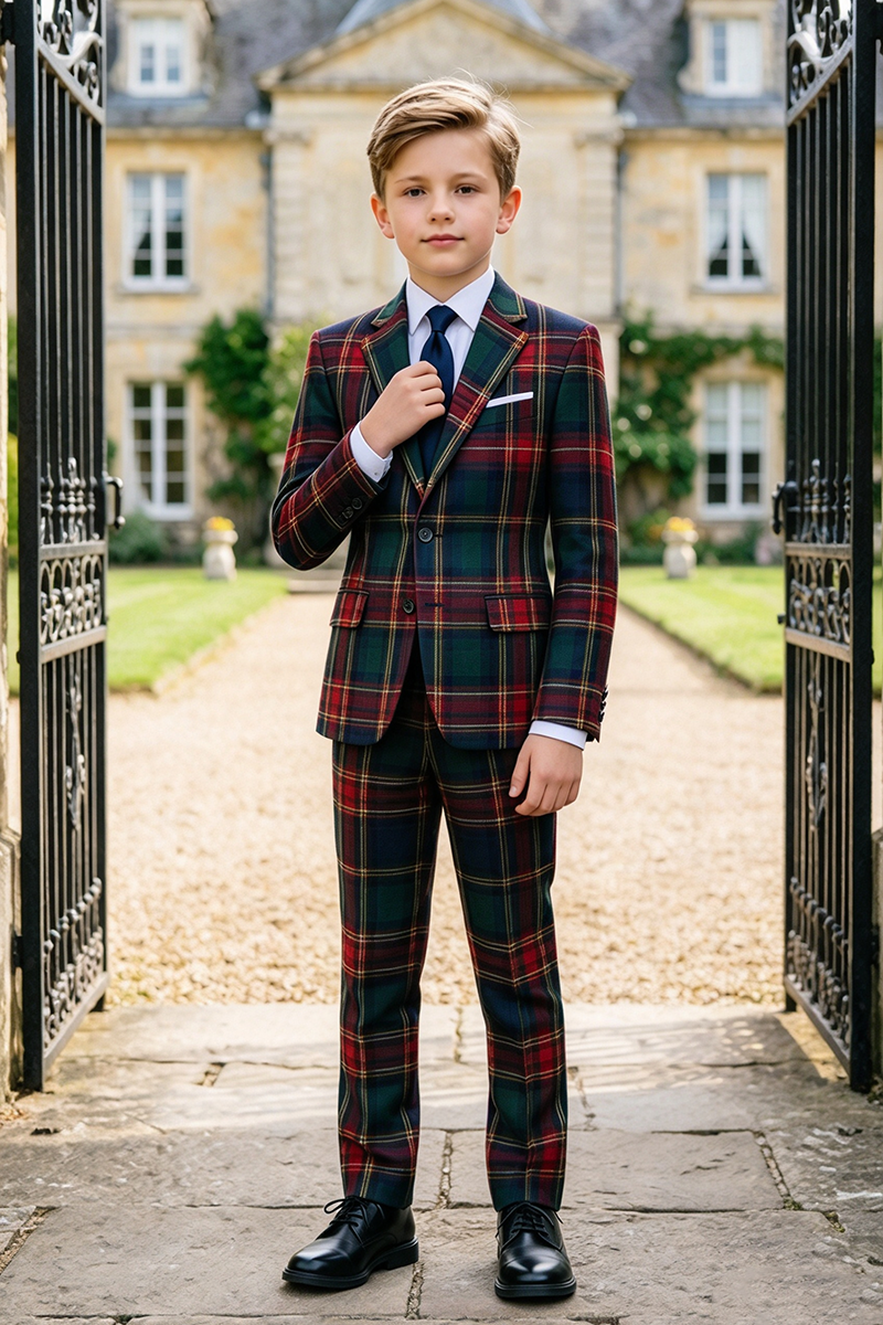 Boys Tartan Plaid with Notch Lapel 2-Piece Suit