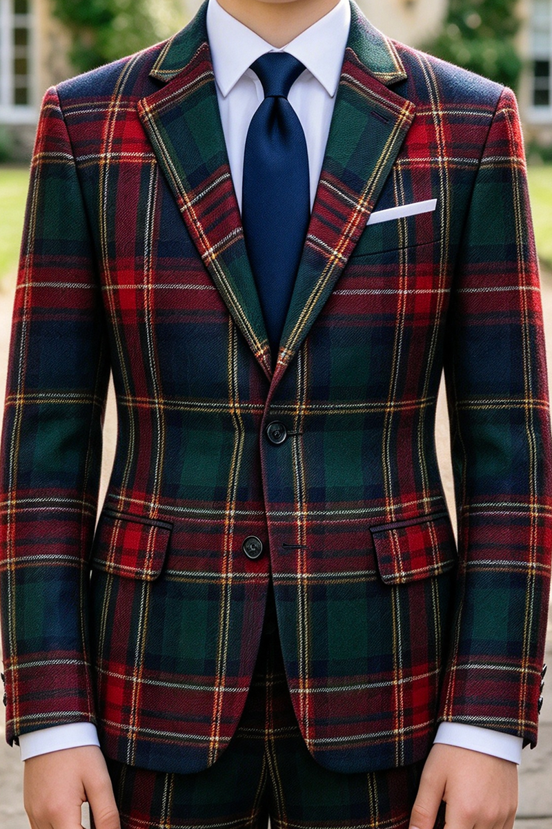 Boys Tartan Plaid with Notch Lapel 2-Piece Suit