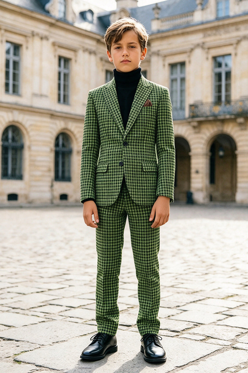 Boys Green Check with Notch Lapel 2-Piece Suit