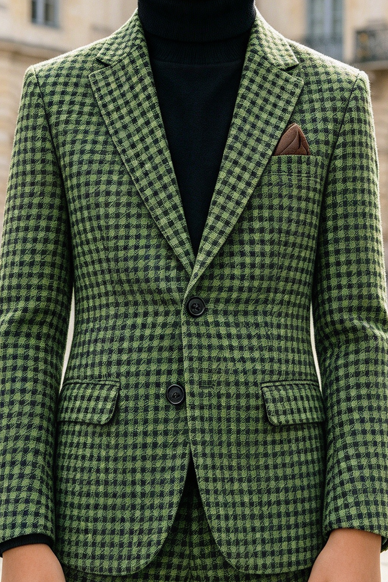 Boys Green Check with Notch Lapel 2-Piece Suit
