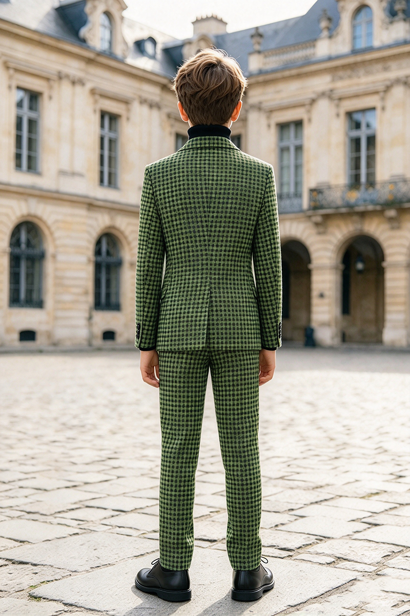 Boys Green Check with Notch Lapel 2-Piece Suit
