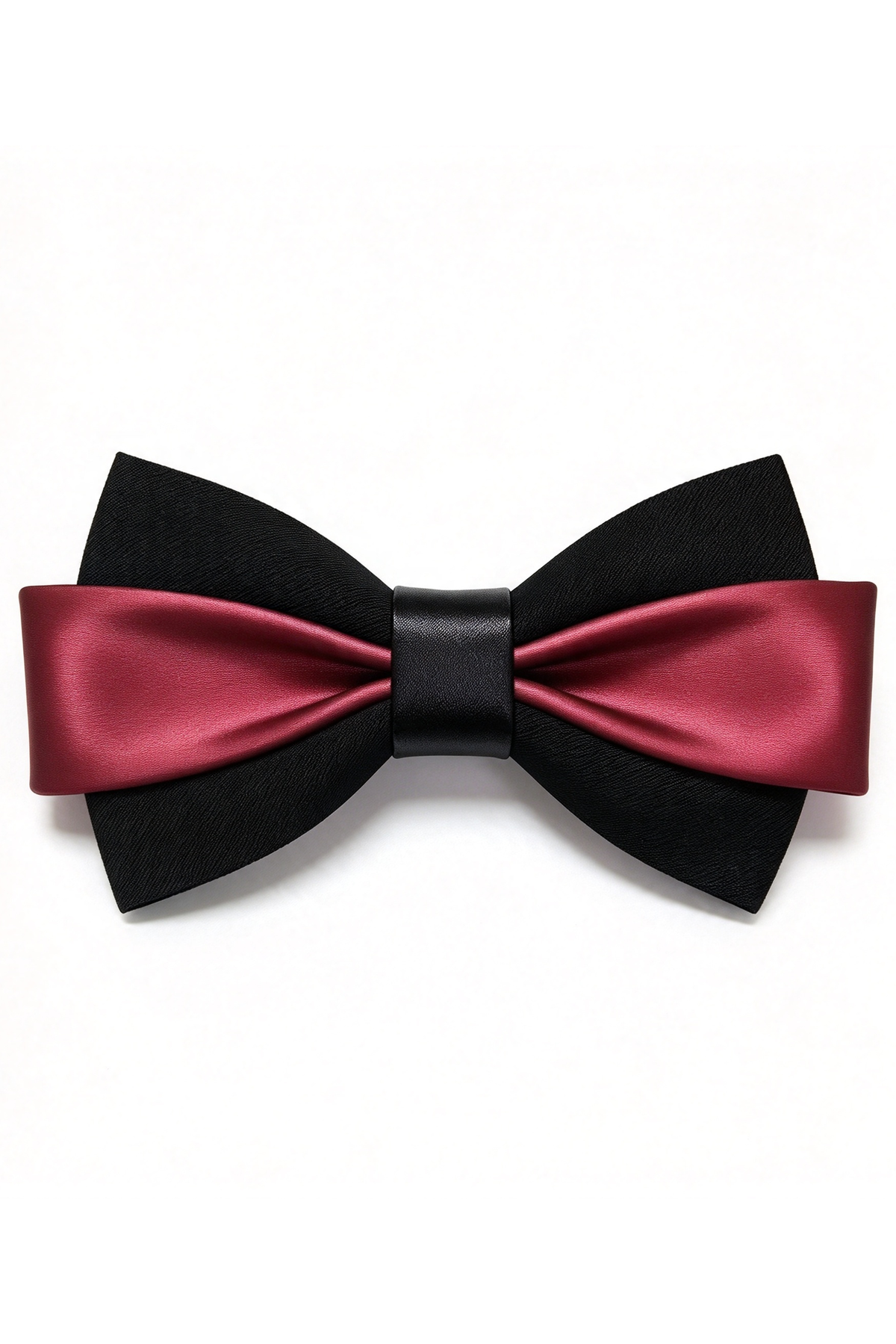 Black & Burgundy Two-Tone Satin Double-Layer Bow Tie