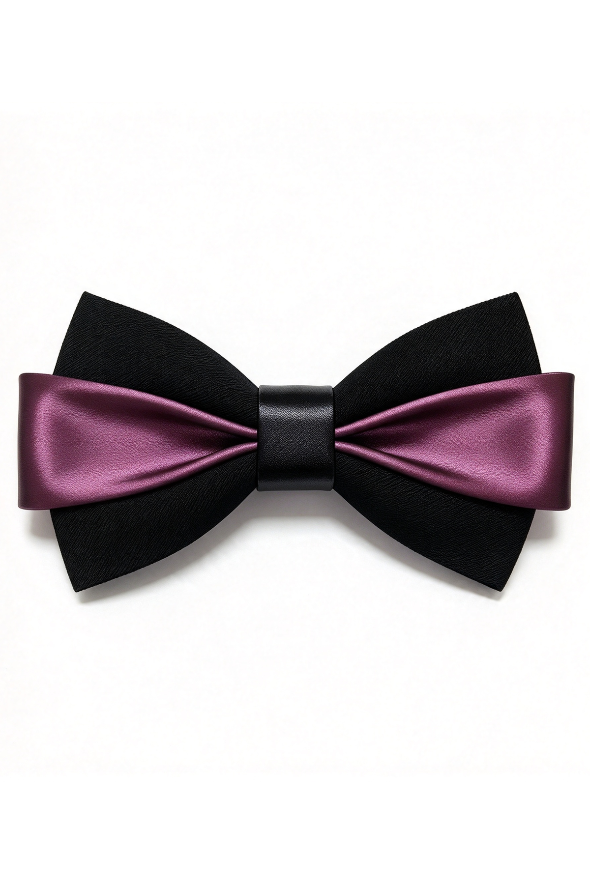 Black & Burgundy Two-Tone Satin Double-Layer Bow Tie