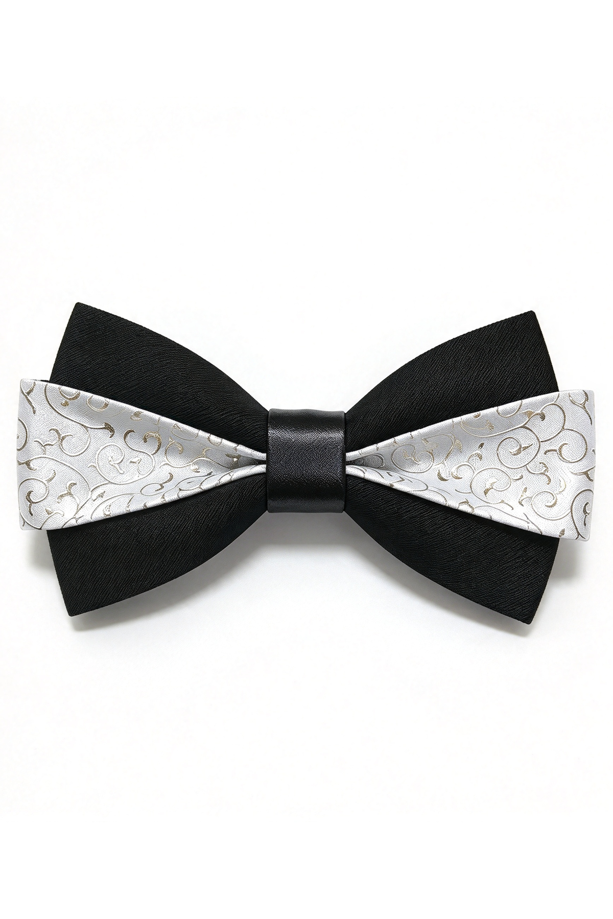 Black & Champagne Jacquard Satin Two-Tone Double-Layer Bow Tie