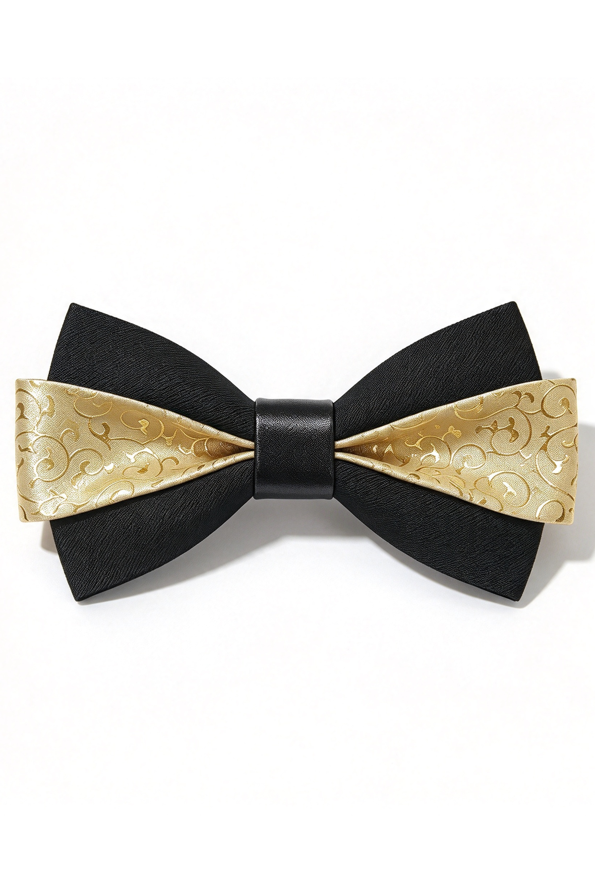 Black & Champagne Jacquard Satin Two-Tone Double-Layer Bow Tie